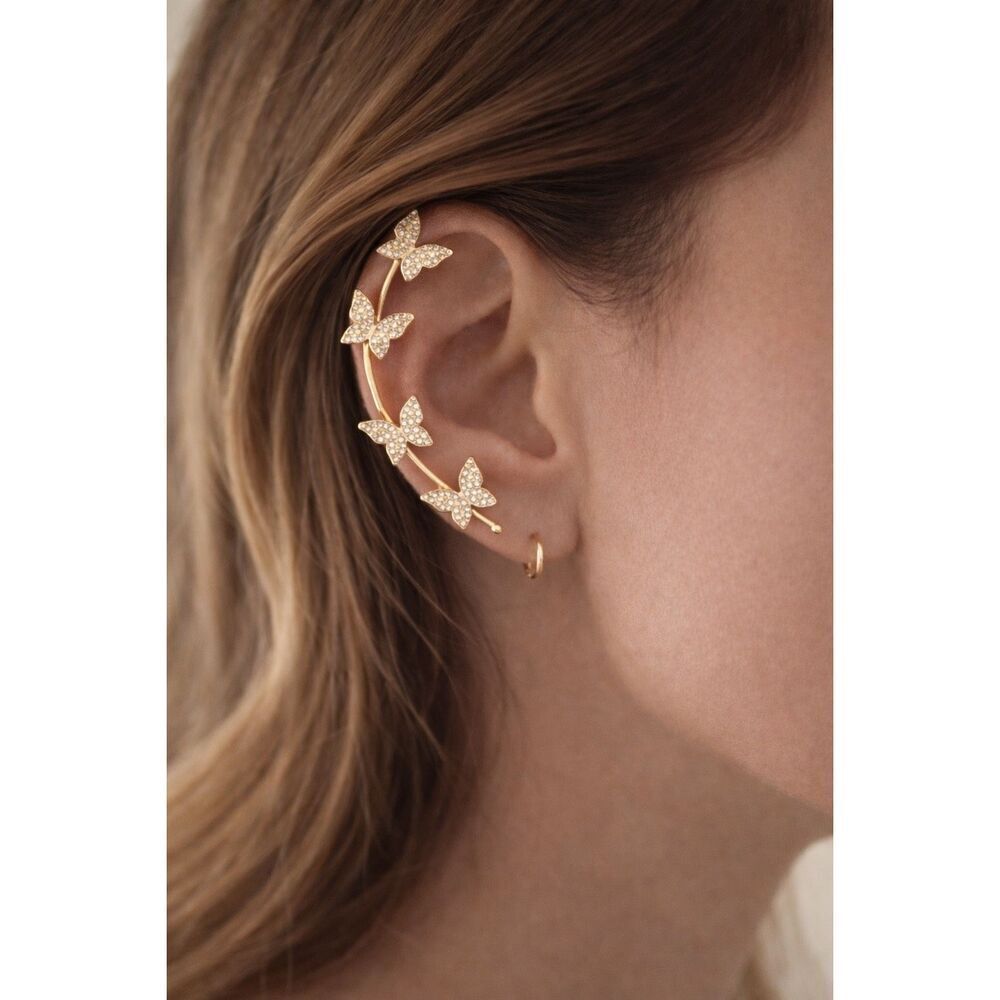 Gold Butterfly Rhinestone Ear Cuff – Sparkly Climber Style